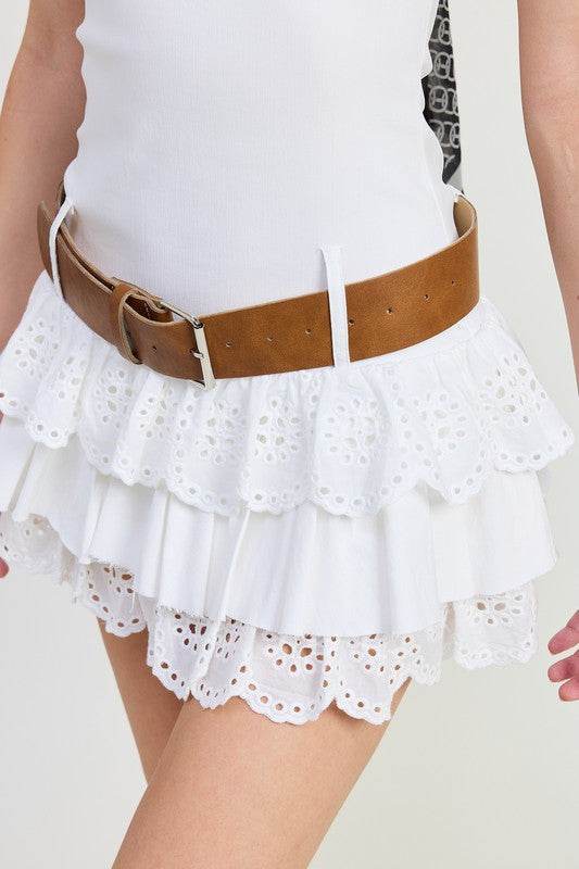 MINI HALTER EYELET DRESS - TIERED BELTED STYLE - Akana Style