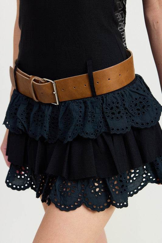 MINI HALTER EYELET DRESS - TIERED BELTED STYLE - Akana Style
