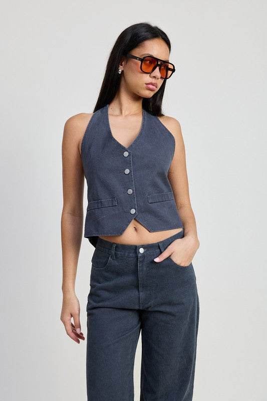 FOLDED FITTED DENIM PANTS - Akana Style