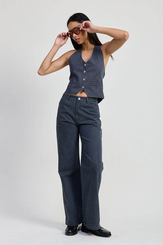 FOLDED FITTED DENIM PANTS - Akana Style