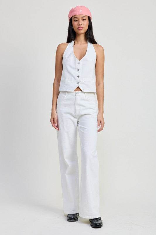FOLDED FITTED DENIM PANTS - Akana Style