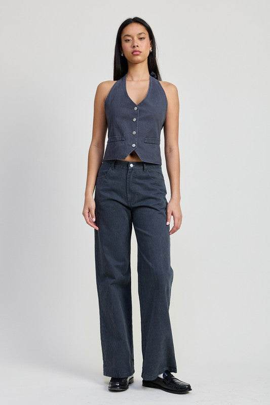 FOLDED FITTED DENIM PANTS - Akana Style