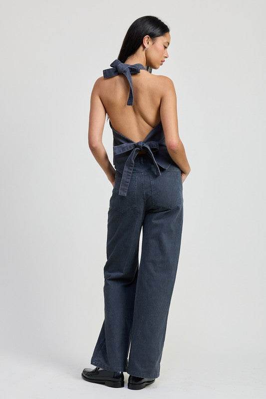 FOLDED FITTED DENIM PANTS - Akana Style