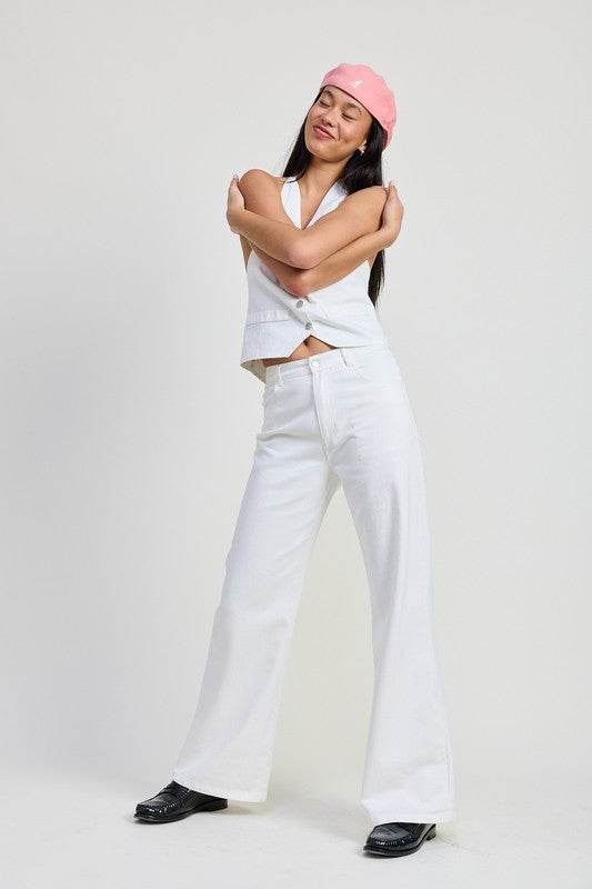 FOLDED FITTED DENIM PANTS - Akana Style