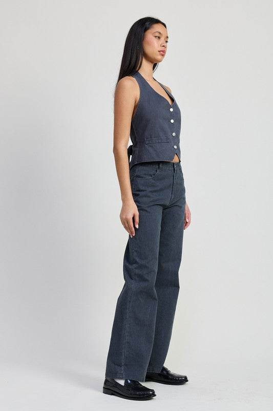 FOLDED FITTED DENIM PANTS - Akana Style