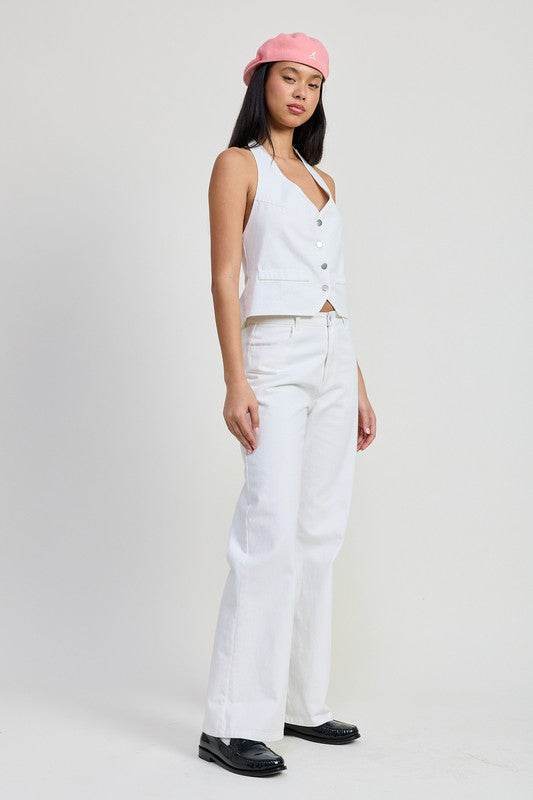 FOLDED FITTED DENIM PANTS - Akana Style