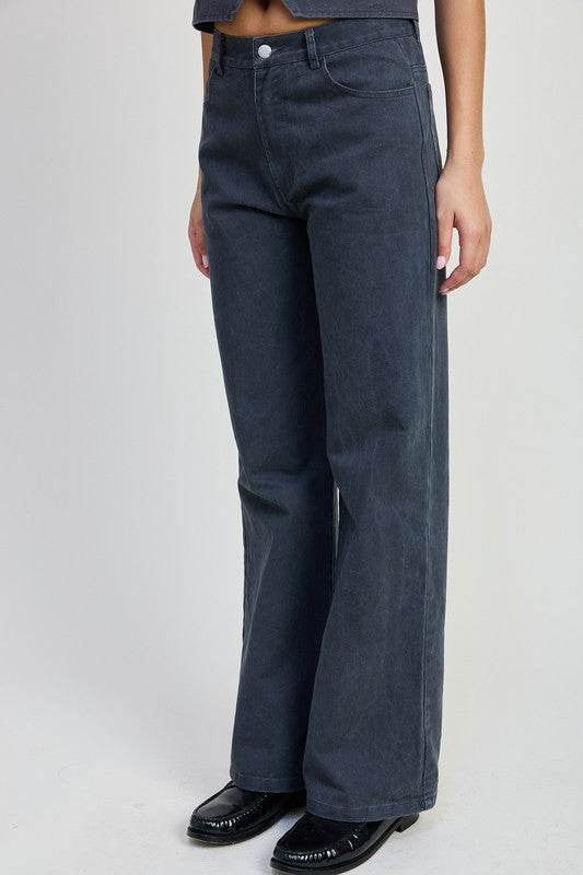 FOLDED FITTED DENIM PANTS - Akana Style