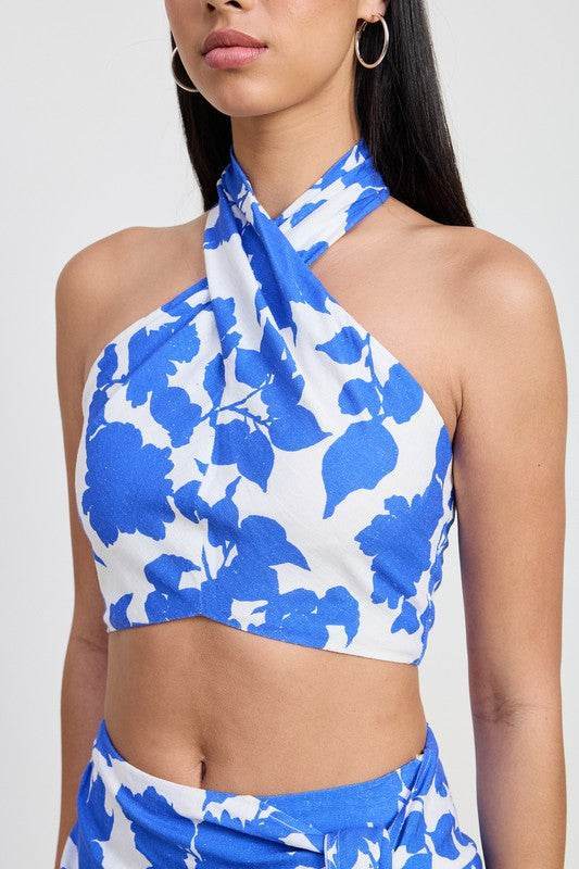 CROPPED FLORAL HALTER NECK TOP - Akana Style