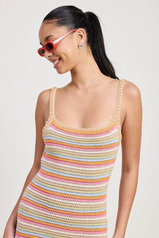 MIDI CROCHET SQUARE NECK DRESS for Effortless Style and Comfort - Akana Style