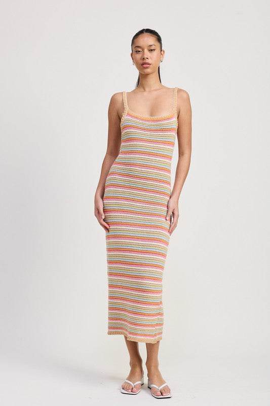 MIDI CROCHET SQUARE NECK DRESS for Effortless Style and Comfort - Akana Style