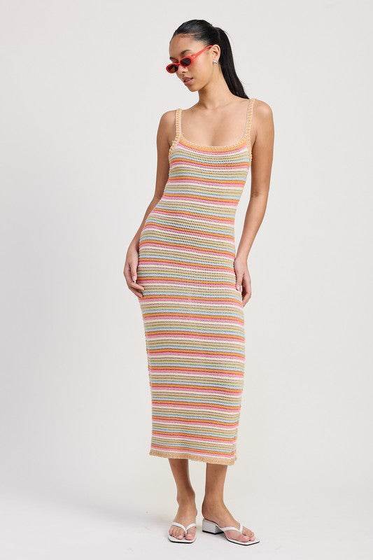 MIDI CROCHET SQUARE NECK DRESS for Effortless Style and Comfort - Akana Style