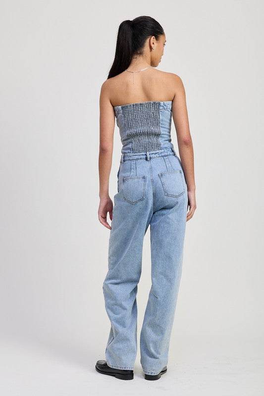STRAPLESS DENIM JUMPSUIT - Akana Style
