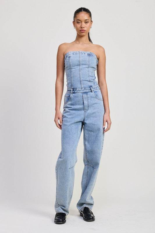 STRAPLESS DENIM JUMPSUIT - Akana Style