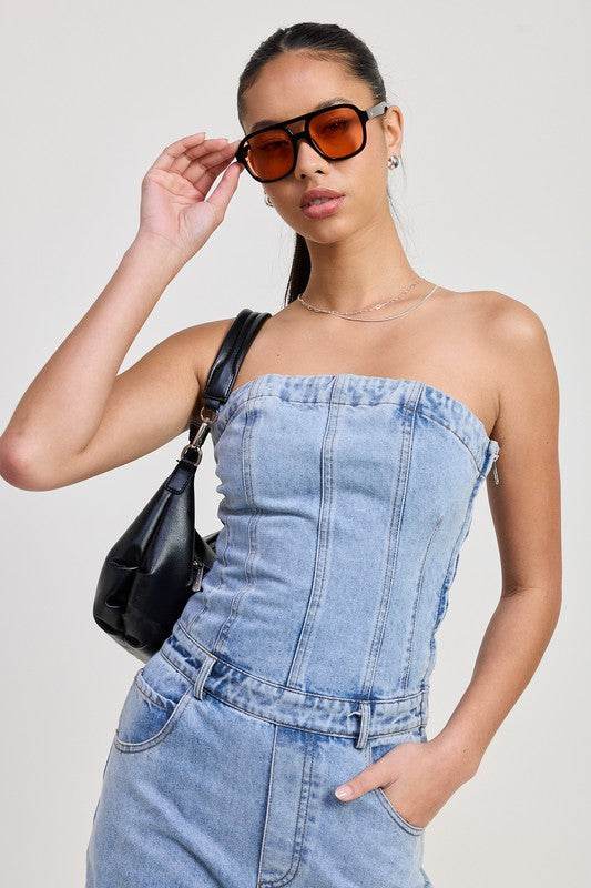 STRAPLESS DENIM JUMPSUIT - Akana Style