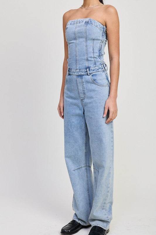 STRAPLESS DENIM JUMPSUIT - Akana Style
