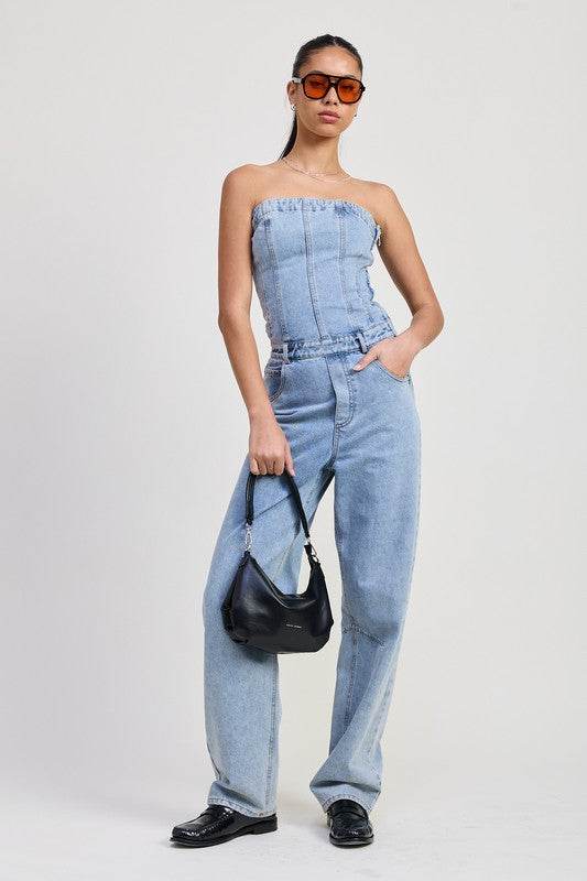 STRAPLESS DENIM JUMPSUIT - Akana Style