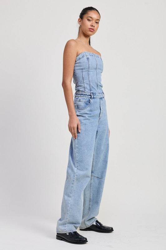 STRAPLESS DENIM JUMPSUIT - Akana Style