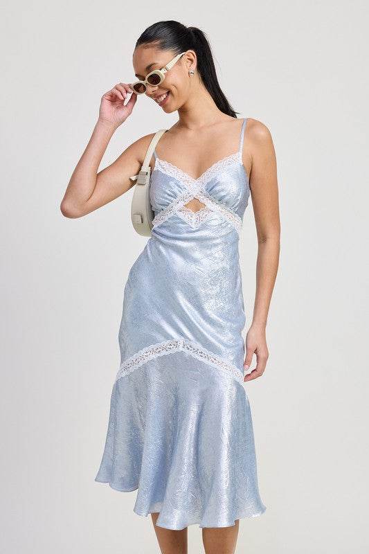 LACE TRIM MIDI SLIP DRESS - Akana Style