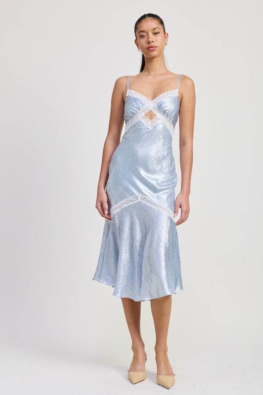 LACE TRIM MIDI SLIP DRESS - Akana Style