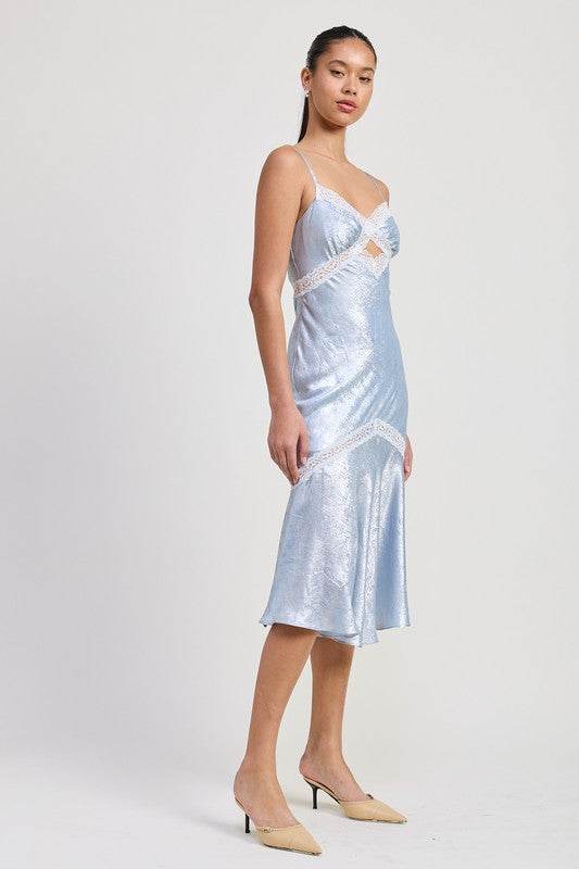 LACE TRIM MIDI SLIP DRESS - Akana Style