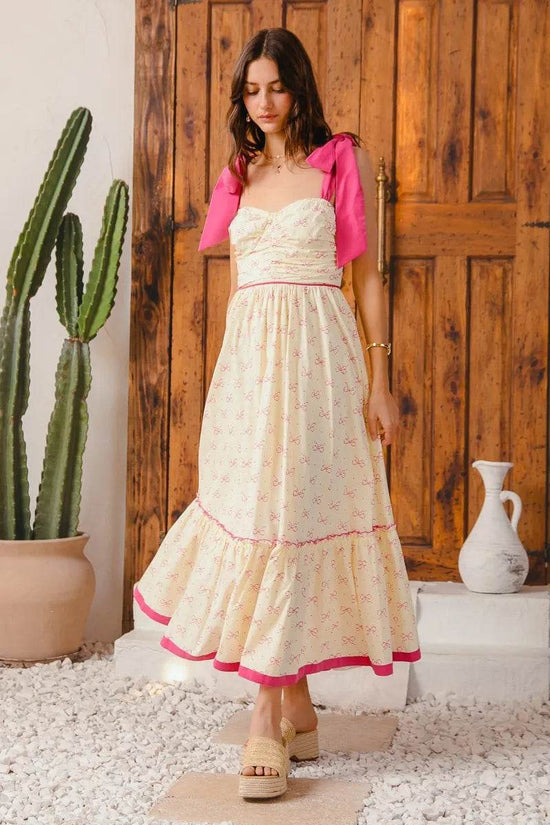 Ribbon Maxi Dress with Contrast Trim for Effortless Style - Akana Style