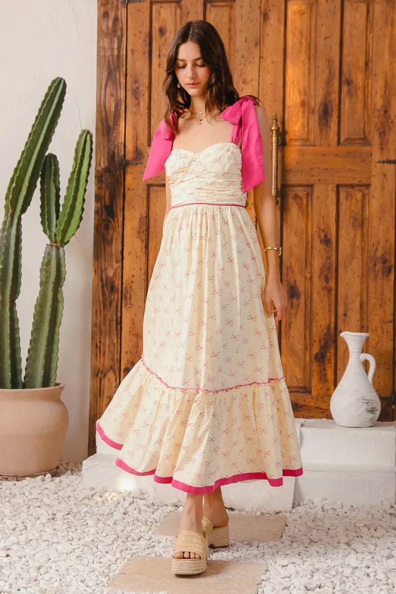 Ribbon Maxi Dress with Contrast Trim for Effortless Style - Akana Style