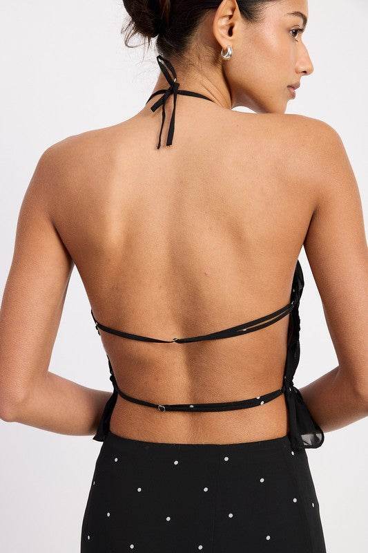 Backless Halterneck Top with Ruffled Design for Effortless Style - Akana Style