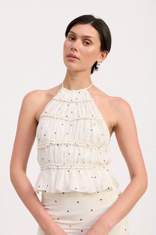 Backless Halterneck Top with Ruffled Design for Effortless Style - Akana Style