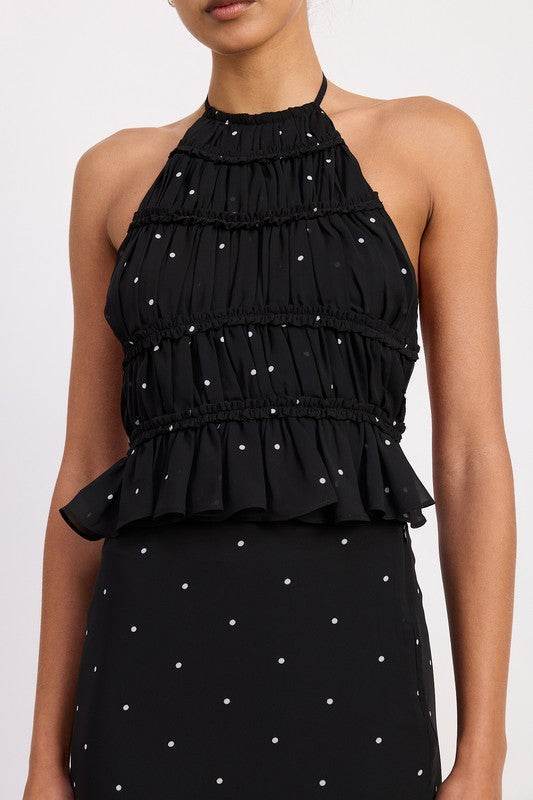 Backless Halterneck Top with Ruffled Design for Effortless Style - Akana Style