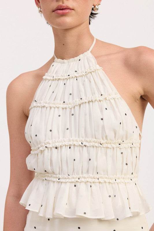 Backless Halterneck Top with Ruffled Design for Effortless Style - Akana Style