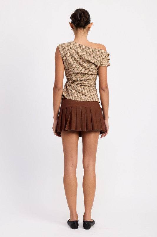 Asymmetric One Shoulder Plaid Top with Ruched Design for Trendy Style - Akana Style