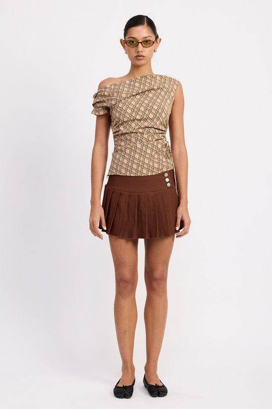 Asymmetric One Shoulder Plaid Top with Ruched Design for Trendy Style - Akana Style