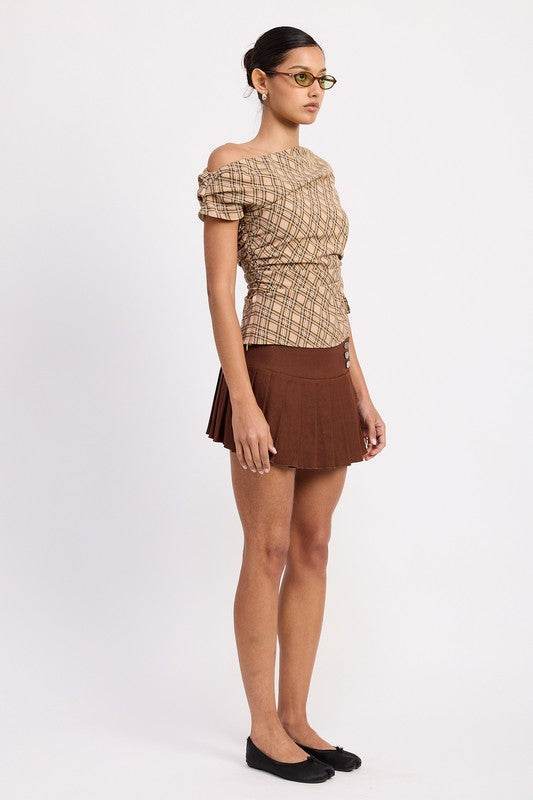 Asymmetric One Shoulder Plaid Top with Ruched Design for Trendy Style - Akana Style