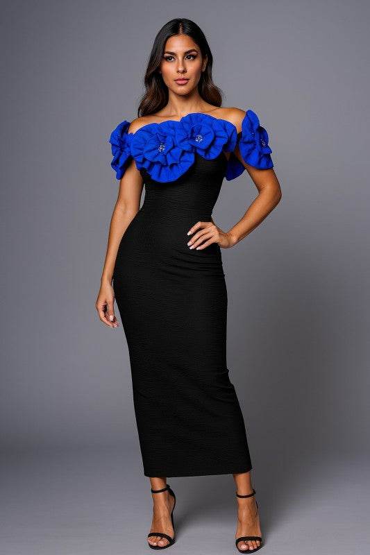 Sculpted Floral Gown with Elegant Applique Design - Akana Style