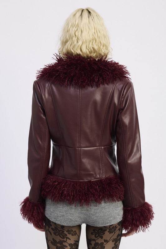 FUR AND LEATHER MIX MEDIA JACKET - Akana Style
