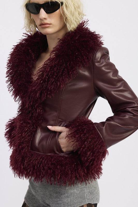 FUR AND LEATHER MIX MEDIA JACKET - Akana Style