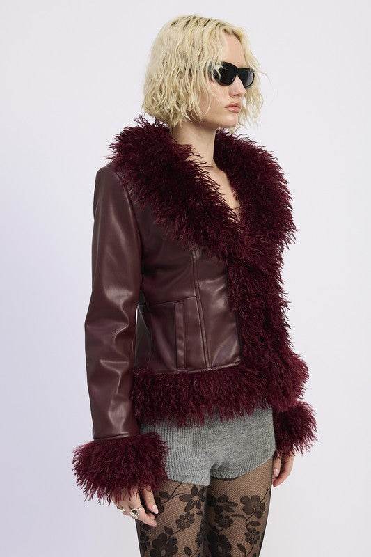 FUR AND LEATHER MIX MEDIA JACKET - Akana Style