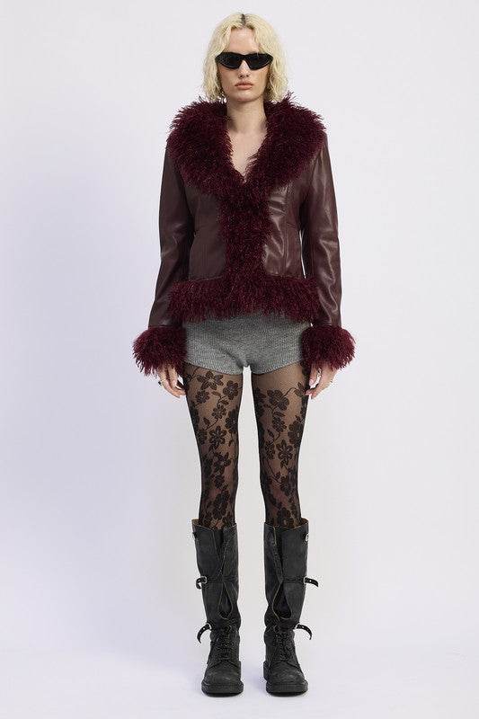 FUR AND LEATHER MIX MEDIA JACKET - Akana Style