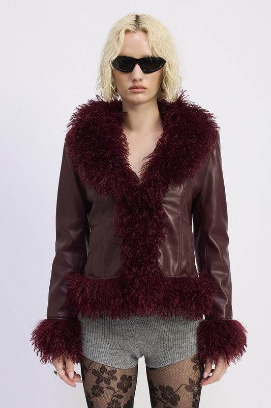 FUR AND LEATHER MIX MEDIA JACKET - Akana Style