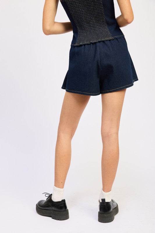 DENIM SHORTS WITH ELASTIC WAISTBAND - Stylish and Comfortable Summer Essential - Akana Style