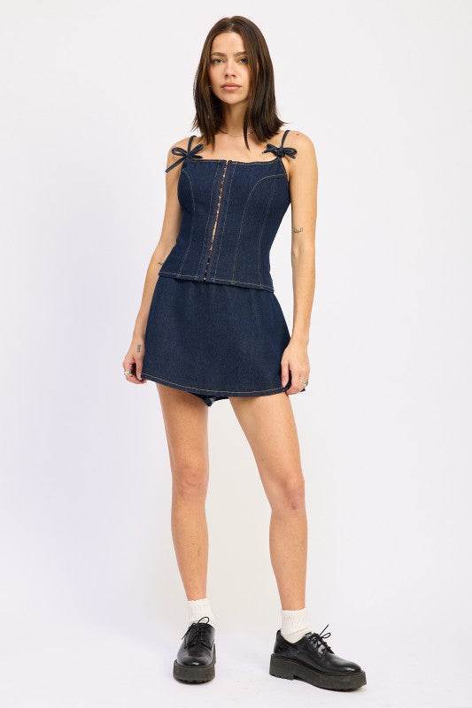 DENIM BUSTIER TOP WITH ZIPPER - Akana Style