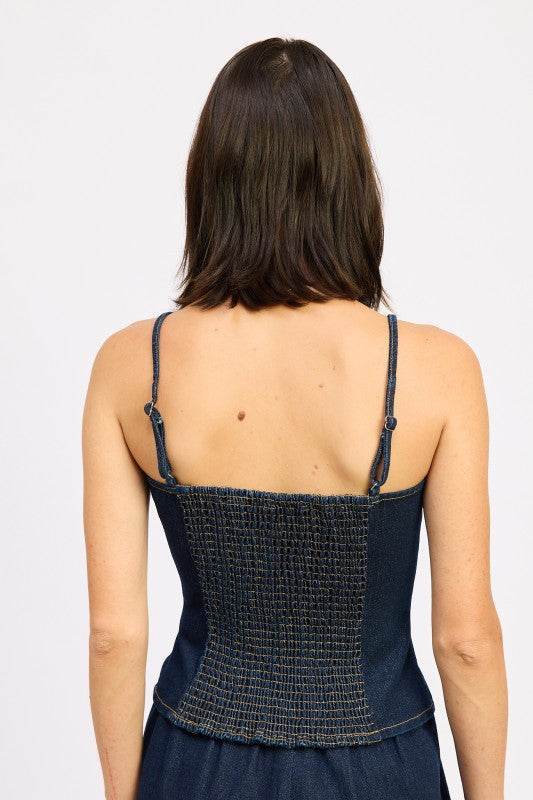 DENIM BUSTIER TOP WITH ZIPPER - Akana Style