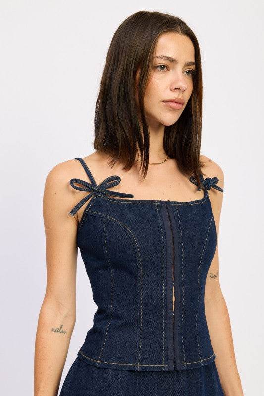 DENIM BUSTIER TOP WITH ZIPPER - Akana Style