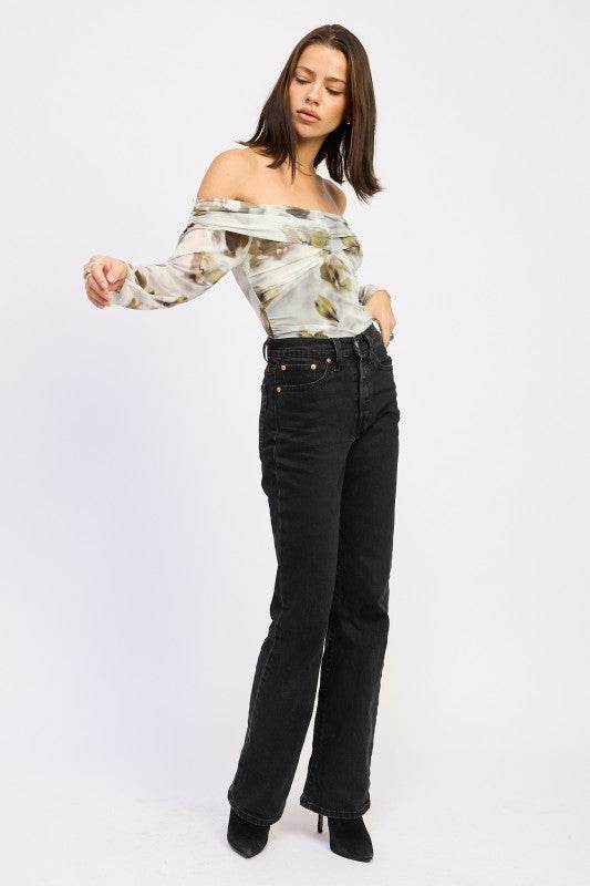 RUCHED OFF SHOULDER BODYSUIT - Akana Style