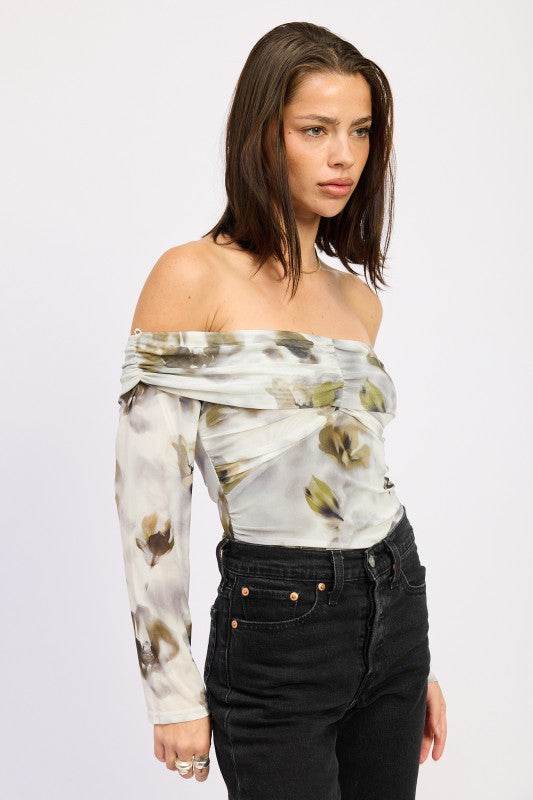 RUCHED OFF SHOULDER BODYSUIT - Akana Style