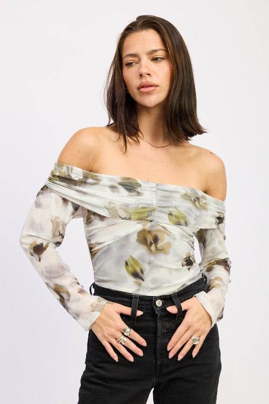 RUCHED OFF SHOULDER BODYSUIT - Akana Style