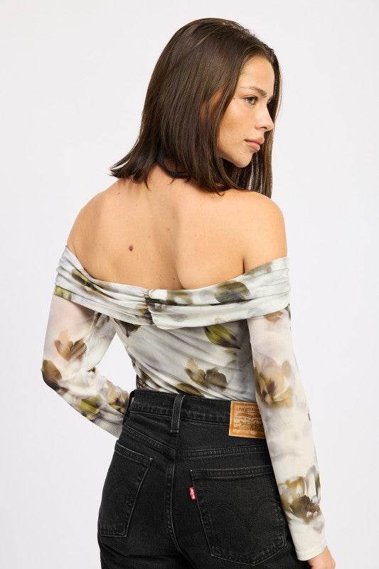 RUCHED OFF SHOULDER BODYSUIT - Akana Style