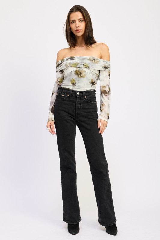 RUCHED OFF SHOULDER BODYSUIT - Akana Style