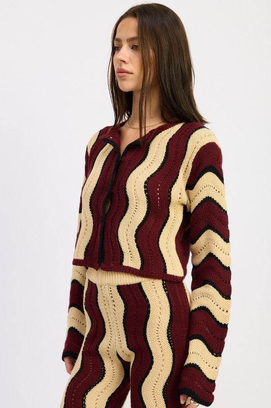 CONTRAST SWEATER CARDIGAN WITH COVERED BUTTONS - Akana Style