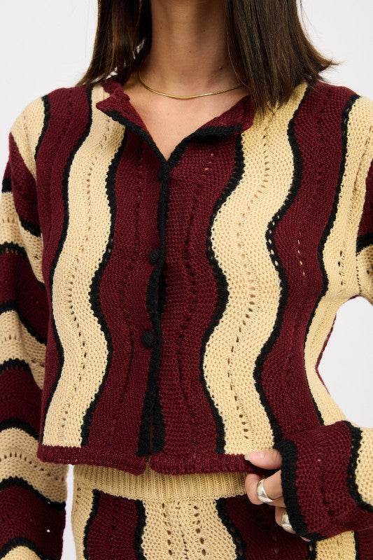 CONTRAST SWEATER CARDIGAN WITH COVERED BUTTONS - Akana Style